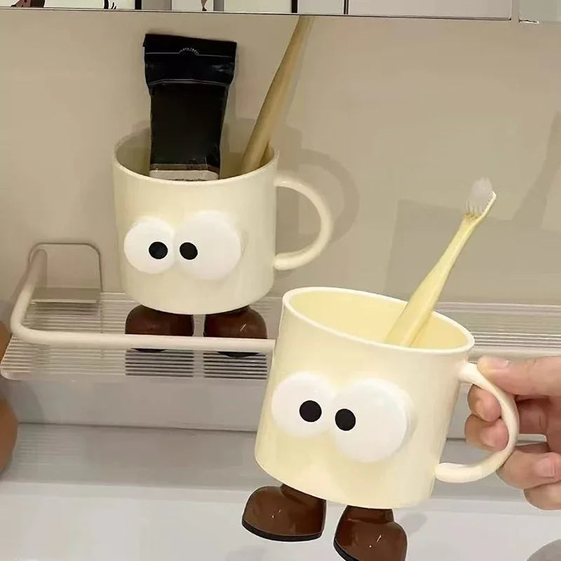 Cute Cartoon Toothbrush & Mouthwash Cup for Couples Bathroom Rinse Cup Qme