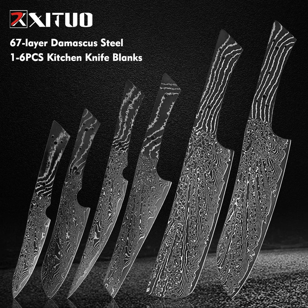 XITUO Damascus Steel Knife Blank Set – Santoku Nakiri 1-6PCS Damascus Knife Blank Set Qst
