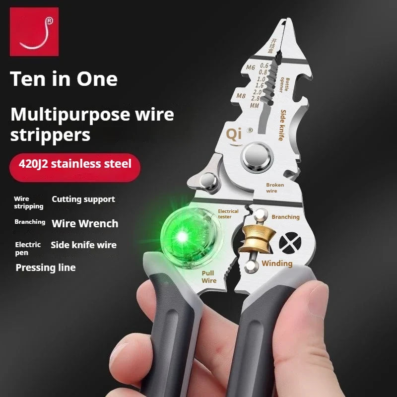 10-in-1 Wire Stripper Twister with Electricity Measurement Wire Stripping Pliers Qme