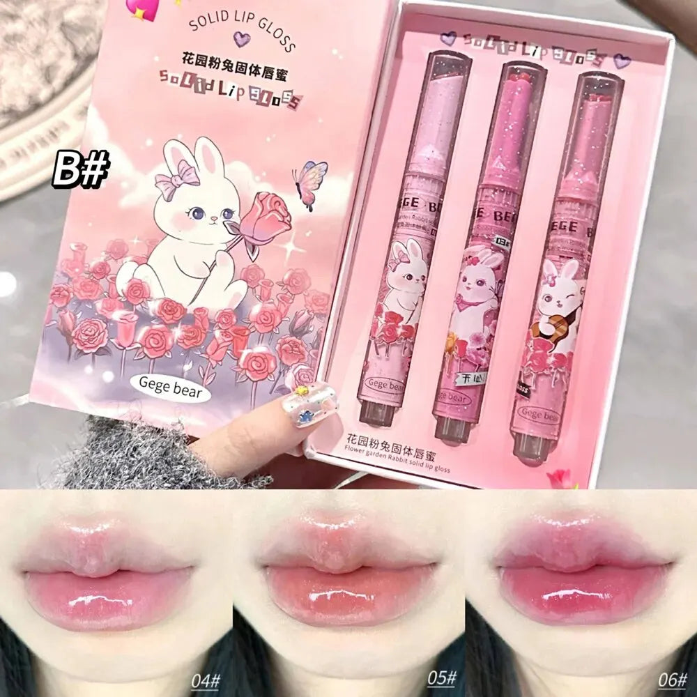 Pink Rabbit Solid Lip Gloss – Moisturizing Watery Colored Balm Solid Lip Gloss Qme GX1098-1-B