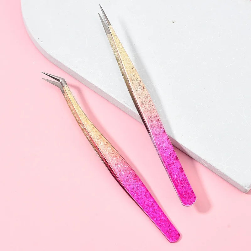 Fiber Tip Lash Tweezers for False Eyelash Extensions Eyelash Tweezers Qst