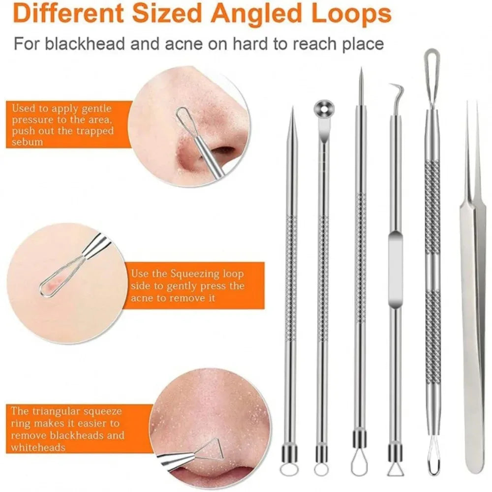 Stainless Steel Comedone Extractor & Blackhead Remover Tool Set Skin Care Tool Set Qme