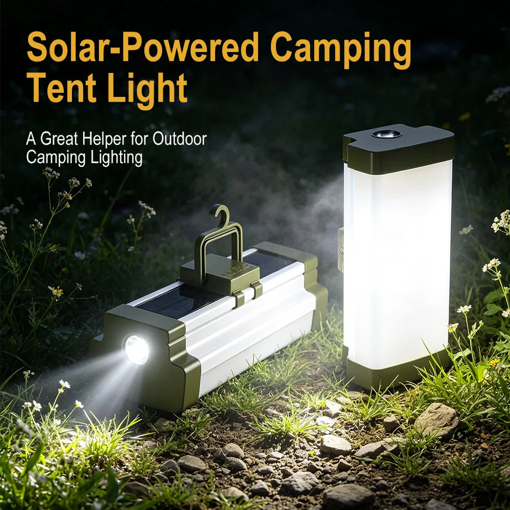 BORUiT Solar LED Camping Lantern – Type-C, 3600mAh Power Bank Solar Camping Lantern Qst