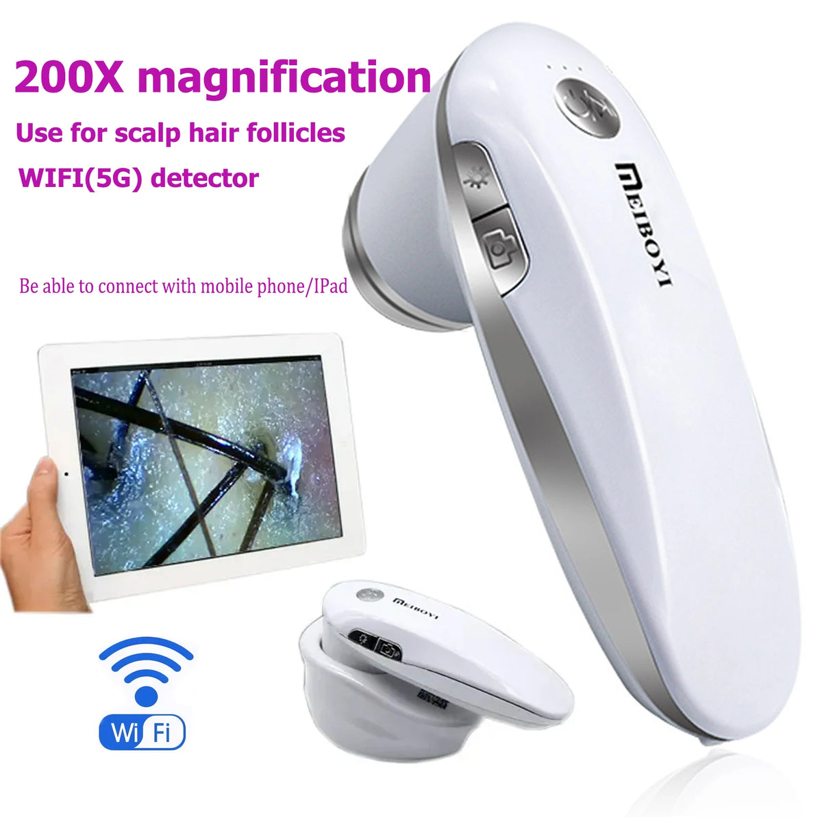 200X WiFi Scalp & Hair Follicle Analyzer – HD Digital Microscope Scalp Analyzer Qst