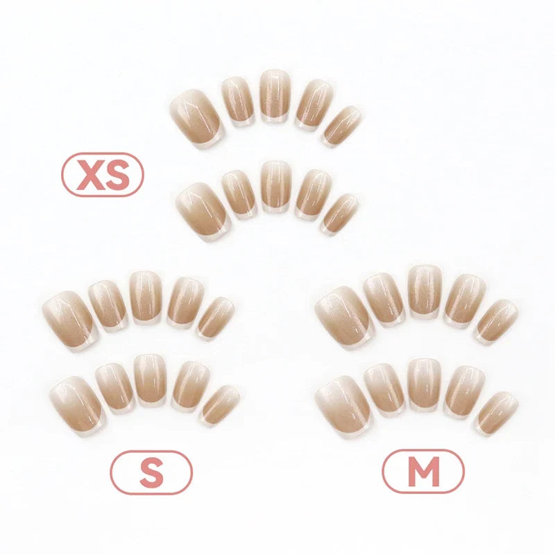 French Pearlescent Glitter Short Square Press-On False Nails Press-On False Nails Qme
