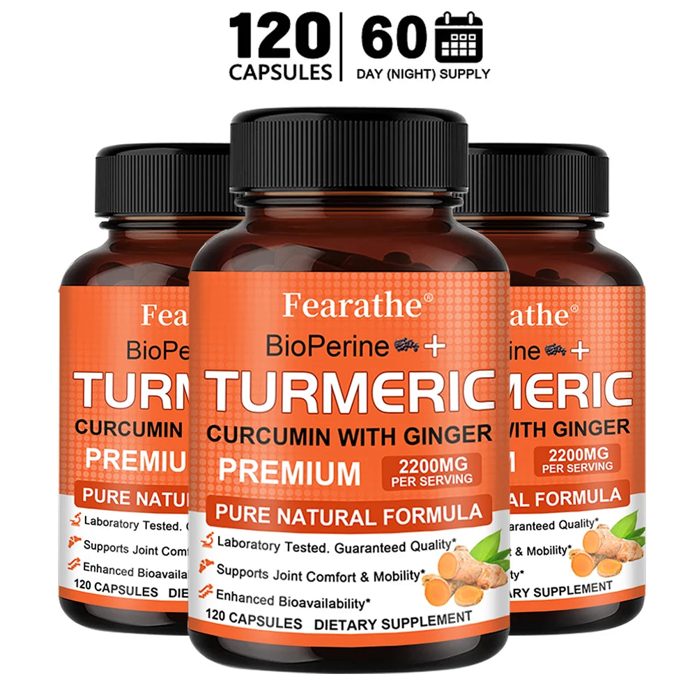 Turmeric Ginger Supplement BioPerine 2000mg – Vegan, Non-GMO Herbal Supplement Qst 120 count-3 bottle