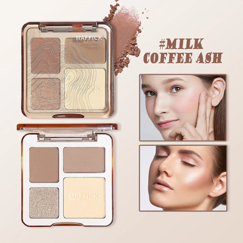 Qme 4-Color Contouring & Highlighting Palette – Matte & Glow Contouring Palette Qme