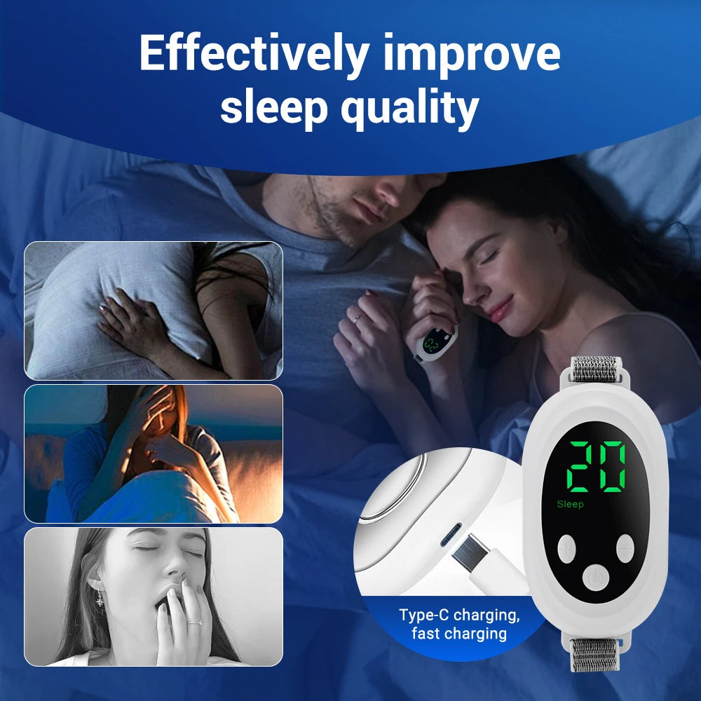 EMS Microcurrent Sleep Wristband – 20 Levels, USB-C Rechargeable Sleep Aid Wristband Qst