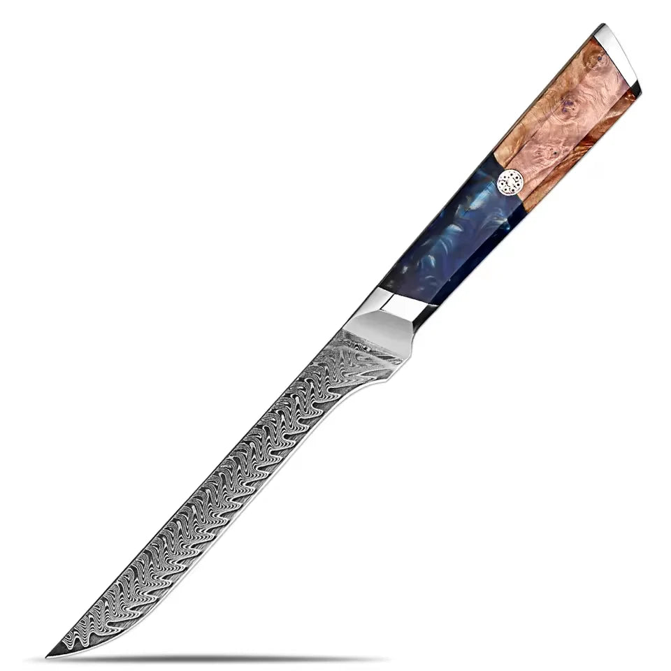 XITUO Damascus Steel Knife Set 1-6PCS – Blue Resin Handle Damascus Knife Set Qst Boning Knife