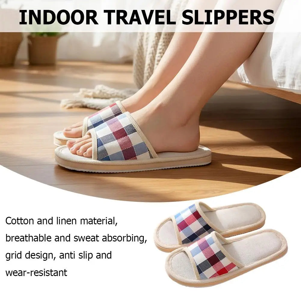 Women's Linen Indoor Slippers – Non-Slip Summer Home Shoes Indoor Slippers Qme
