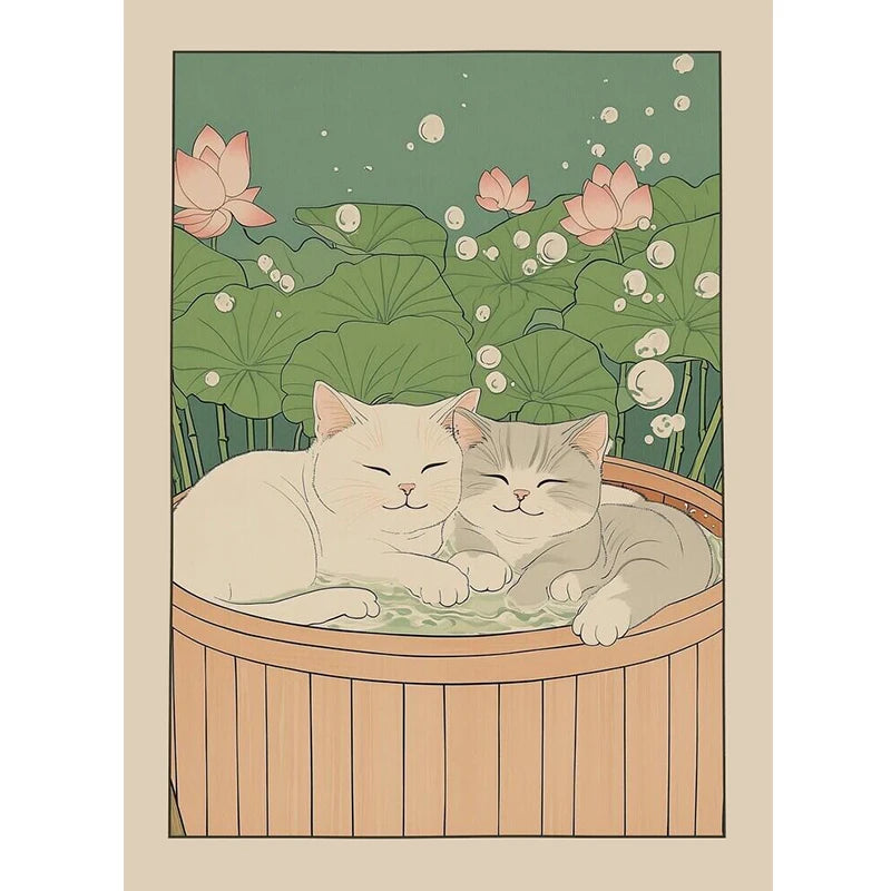 Japanese Bathroom Cute Animals Canvas Wall Art Poster Unframed