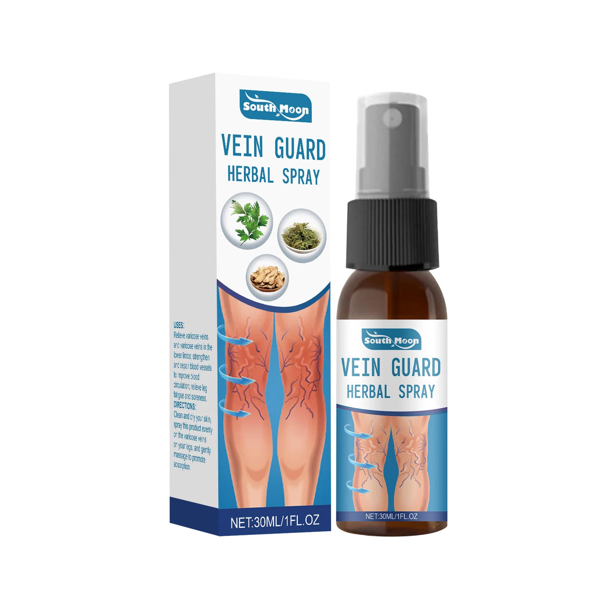 South Moon Leg Vein Soothing Spray 30ml – Circulation Support Leg Care Spray Qst 30ml boxed