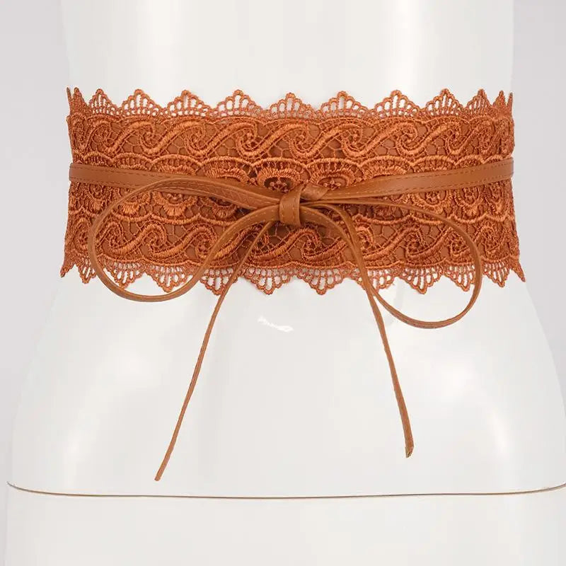 Vintage Boho Lace Bow Wide Waist Belt – Scalloped Edge Lace Waist Belt Qst A6