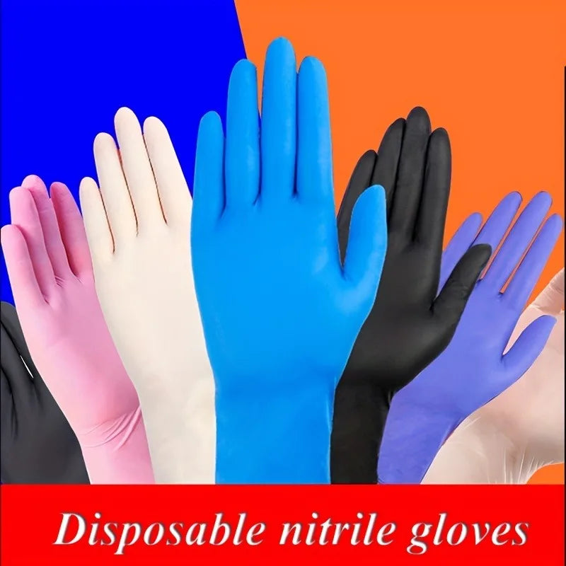 Disposable Nitrile Waterproof Kitchen Gloves – 100pcs, 5 Colors Disposable Protective Gloves Qme