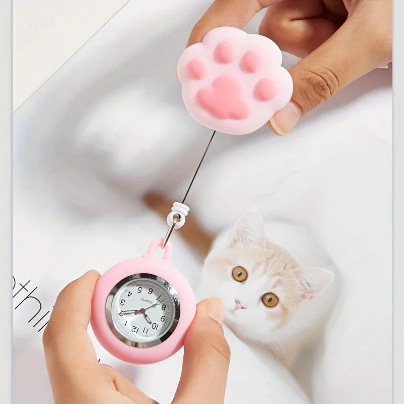 Cat Paw Nurse Watch Brooch – Retractable Silicone Clip Brooch Fob Watch Qme