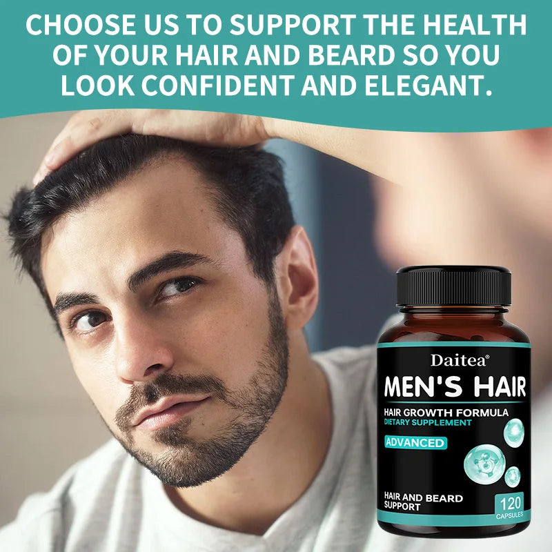Men's Hair & Beard Capsules – Saw Palmetto & Biotin | DAITEA Hair & Beard Supplement Qst