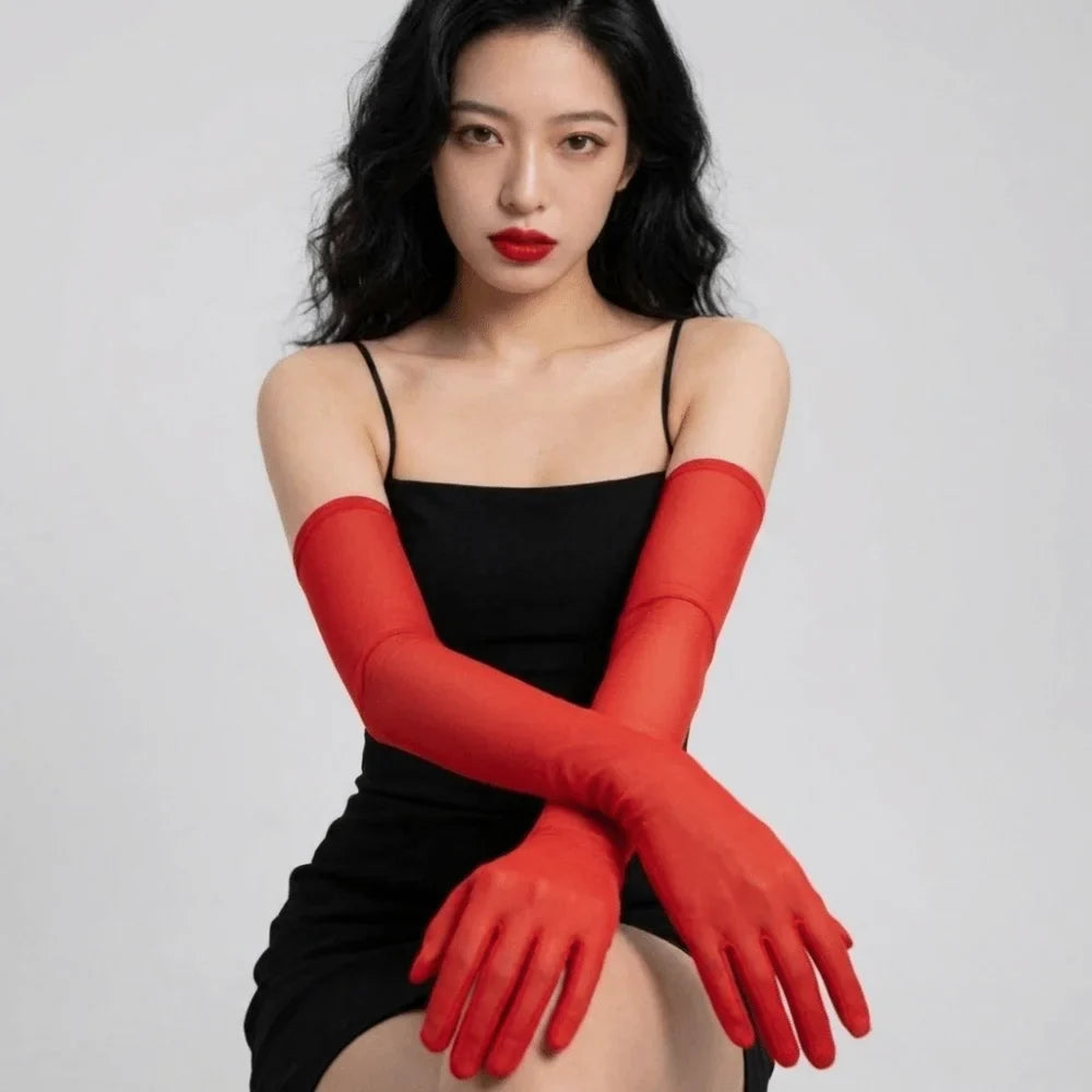 Ultra-Thin Sheer Tulle Elbow Gloves – Sun Protection | Qme Sheer Elbow Gloves Qme