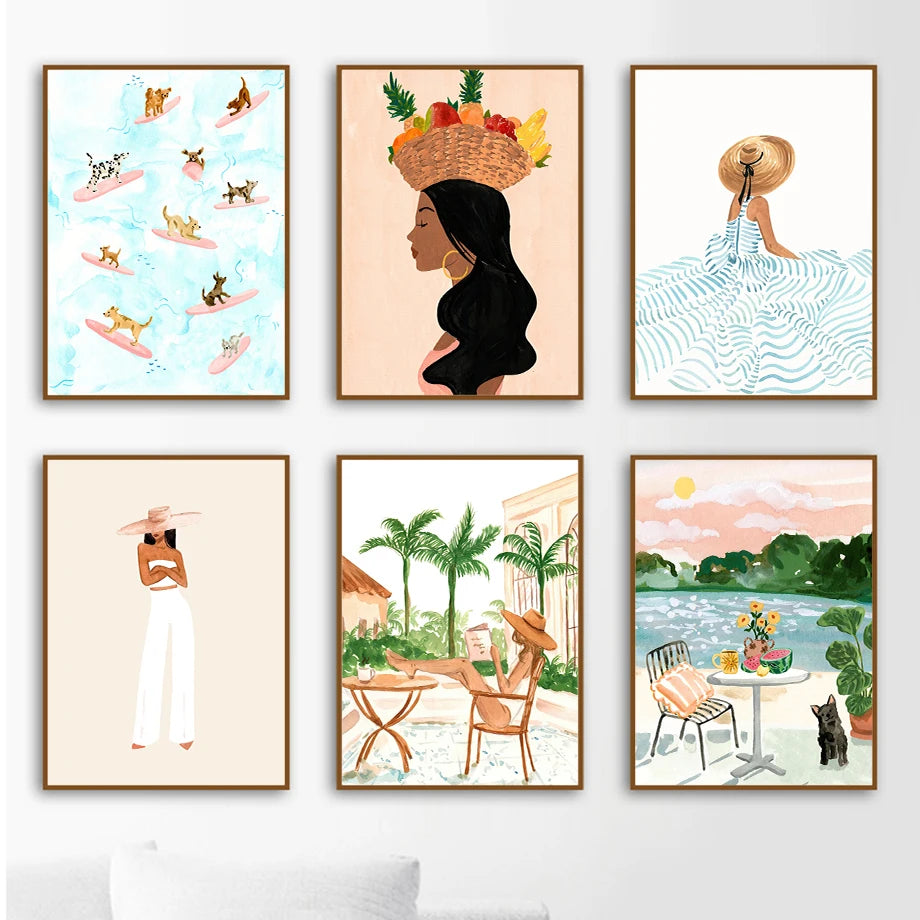 Nordic Tropical Beach Canvas Wall Art – Summer Surfing Poster Canvas Wall Art Qst