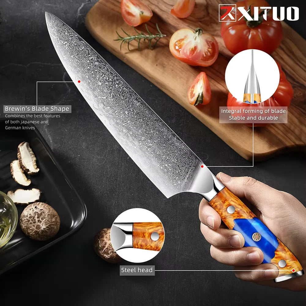 XITUO Damascus Steel Kitchen Knife Set – 1-6PCS Pro Blades Kitchen Knife Set Qst