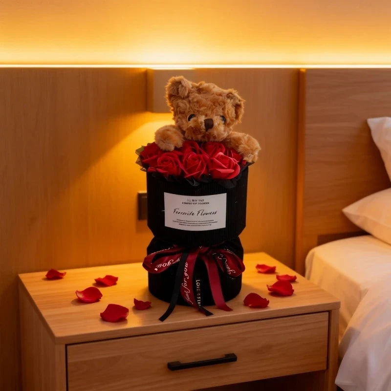 Rose Bear Bouquet Artificial Flowers – Cute Gift & Home Decor Artificial Flower Decor Qme