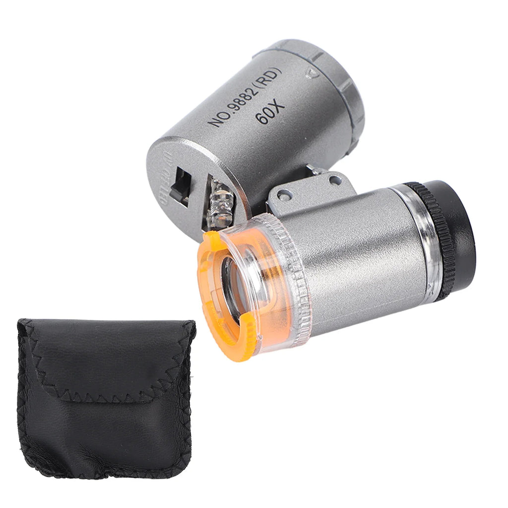 Mini Pocket Microscope 60X Magnification 2 LED & UV Light Pocket Microscope Qme as pic