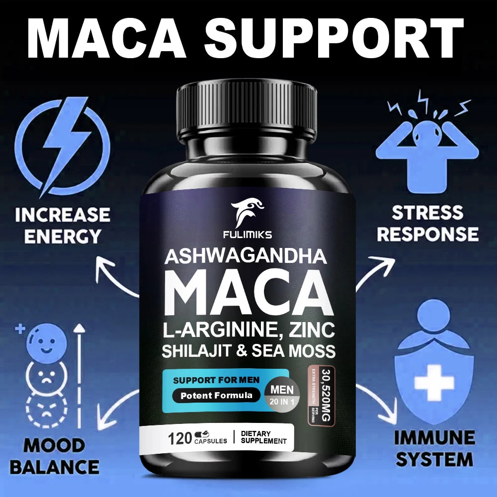 Maca Supplement with Ashwagandha, Shilajit & Zinc – 120 Caps Wellness Supplement Qst