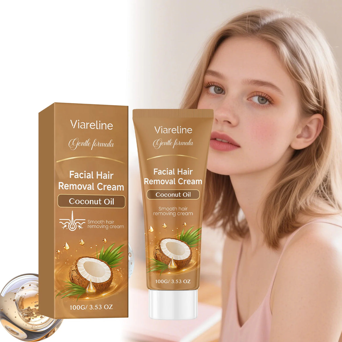 VIARELINE Coconut Oil Hair Removal Cream – Gentle Depilatory Hair Removal Cream Qst