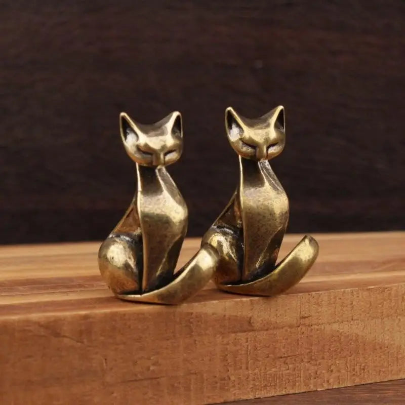 Brass Cat Figurine Vintage Desktop Sculpture Small Ornament Desktop Cat Figurine Qme