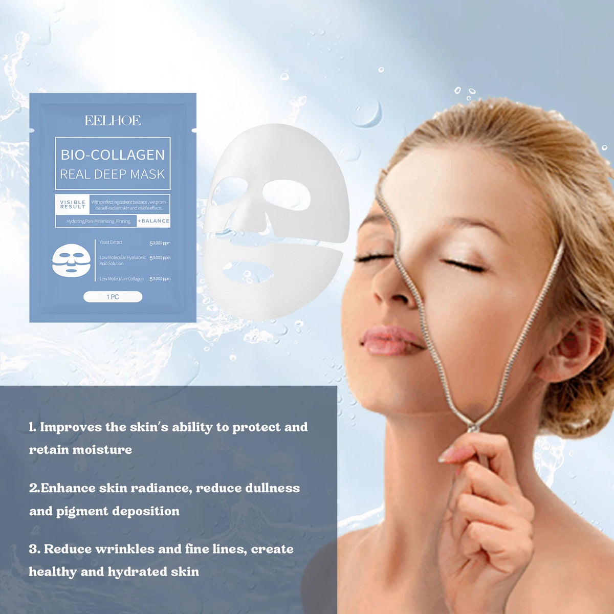 Eelhoe Hydrolyzed Collagen Sheet Mask – Deep Moisturizing Face Collagen Sheet Mask Qst