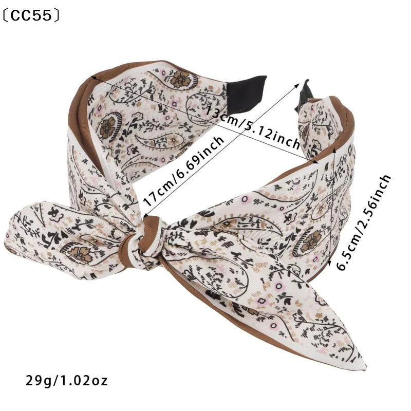 Retro Bohemian Floral Paisley Rabbit Ear Bow Headband Women Boho Hair Headband Qst