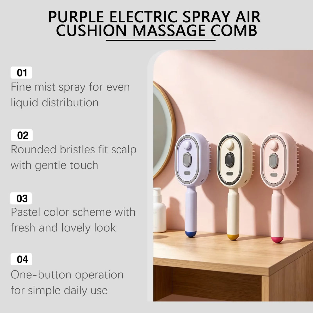 Xorita 3-in-1 Electric Mist Spray Scalp Massage Steam Hair Brush Electric Hair Brush Qst