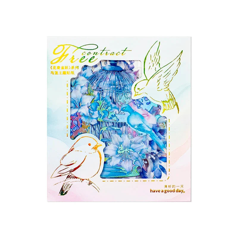 Laser Bronzing Birdcage PET Stickers for Scrapbooking Decorative Craft Stickers Qme