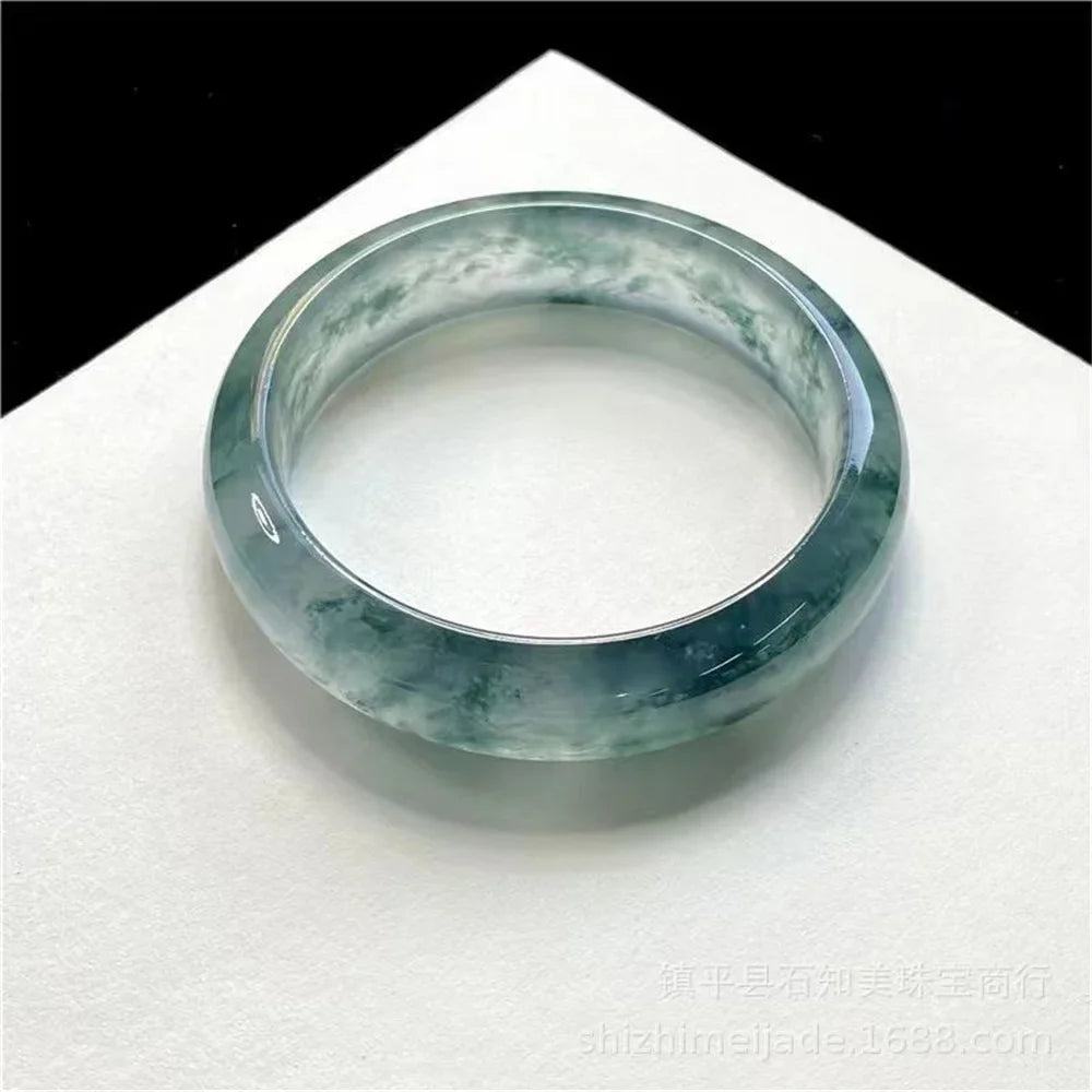 Modern Minimalist Jade Bangle | Natural Stone Floating Flower Jade Bangle Bracelet Qme