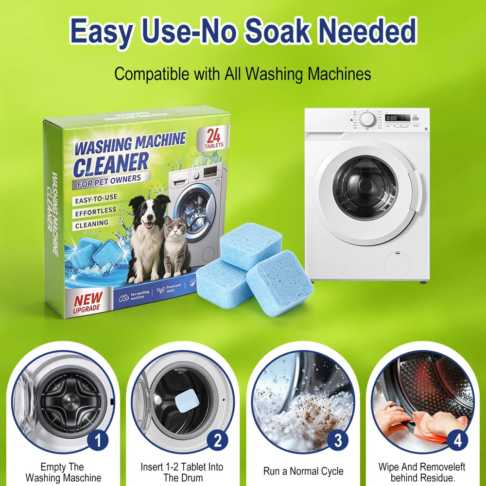 24-Pack Washing Machine Cleaning Tablets – Stains & Pet Hair Washer Cleaning Tablets Qst