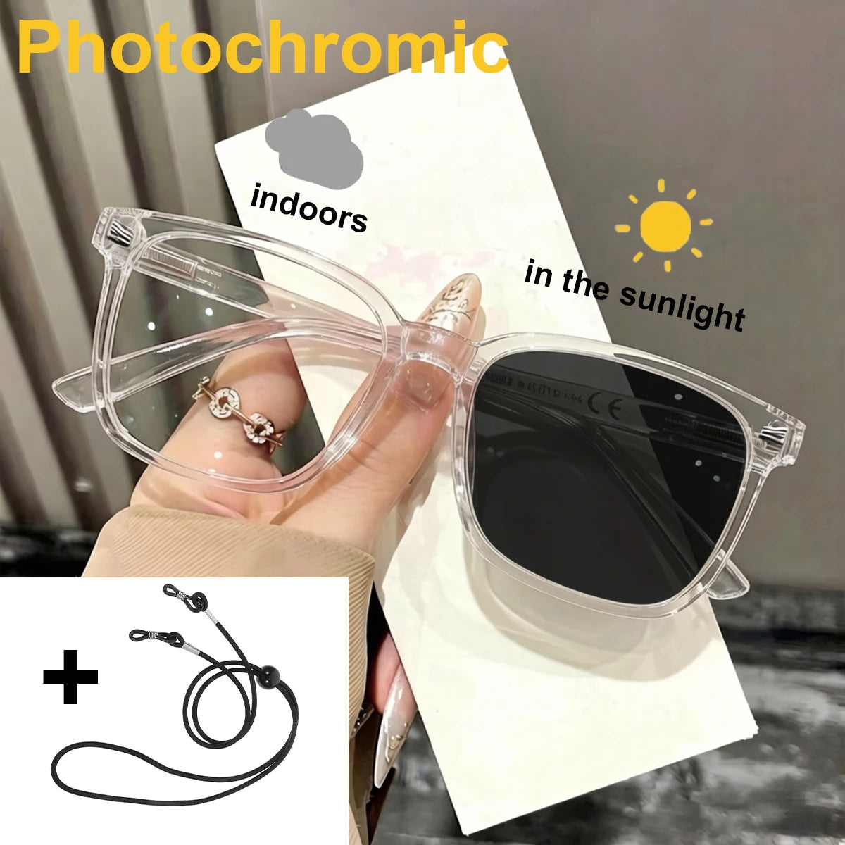 VOPHA L17 Photochromic Reading Glasses – Square Unisex Anti-UV Photochromic Reading Glasses Qst Transparent +250