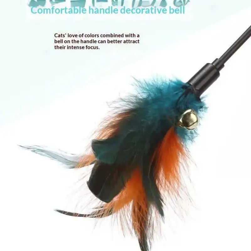 Cat Interactive Wand Toy – Colorful Chicken Stick & Bell Cat Wand Toy Qme