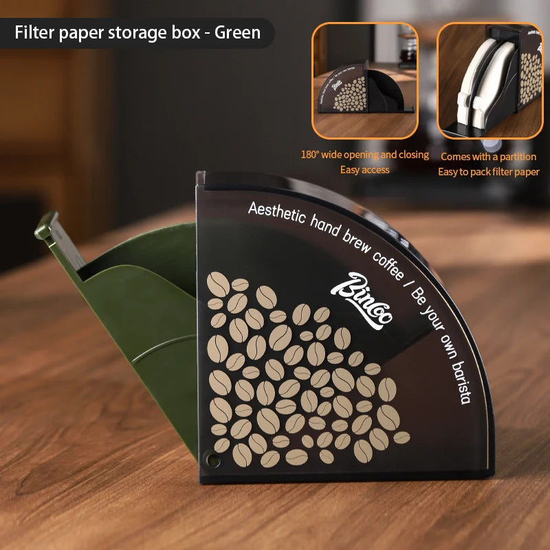 Bincoo Fan-Shaped Coffee Filter Paper Storage Box – Dustproof Coffee Filter Storage Box Qst green