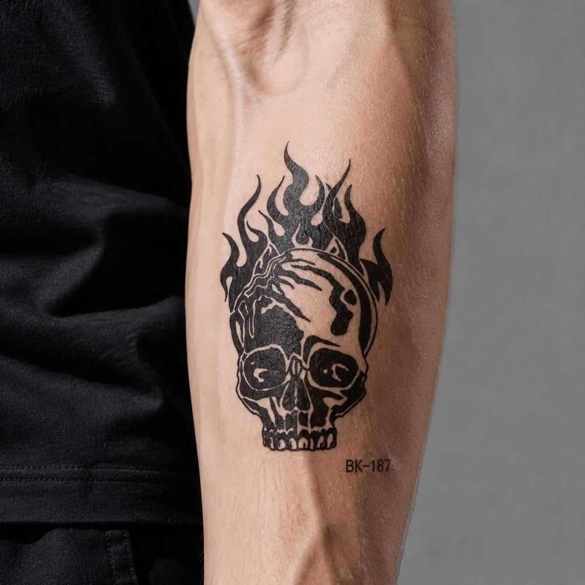 Ghoic Skull & Flower Temporary Tattoos – Sketch Body Art Temporary Tattoo Stickers Qme
