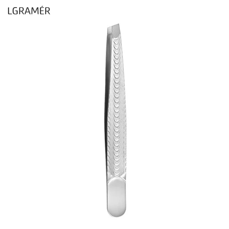 YOUNGCOME Slant Tip Eyebrow Tweezers – Stainless Steel Black Eyebrow Tweezers Qst Silver-1pcs
