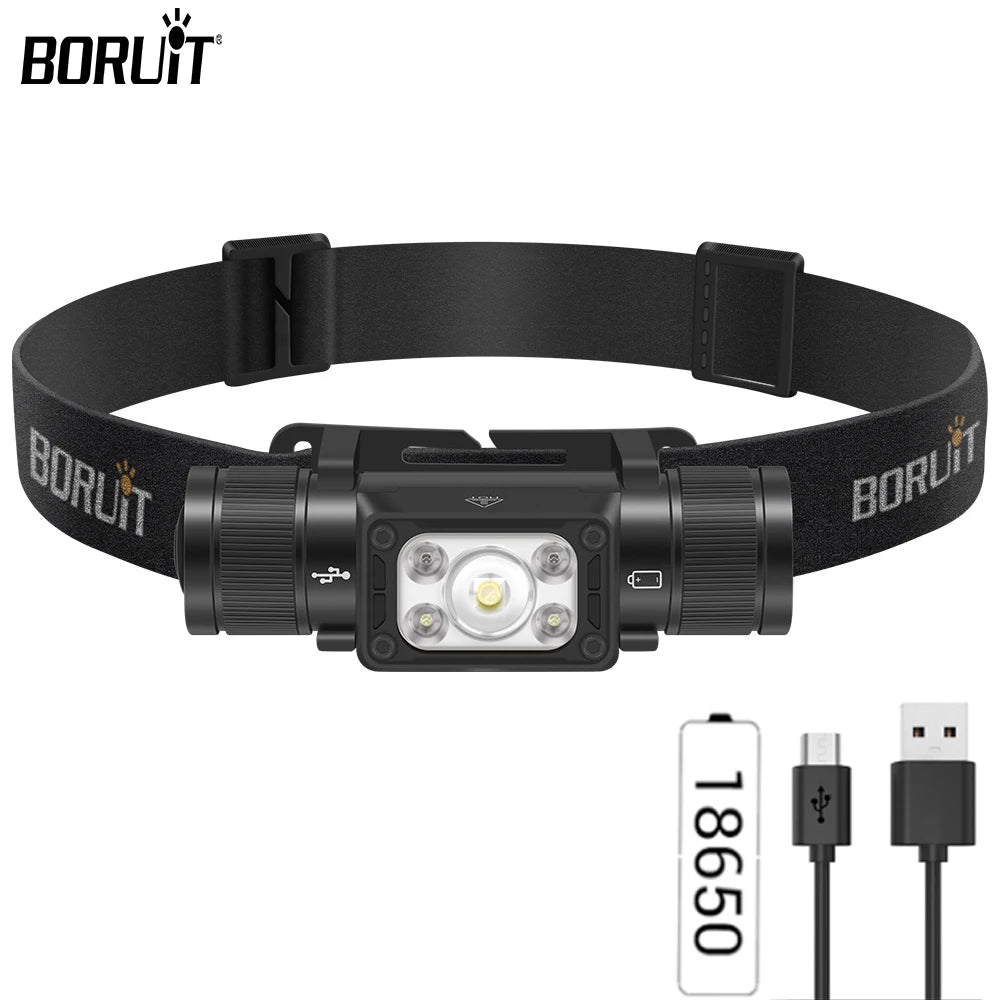 BORUiT HP350 800LM LED Headlamp – Type-C Rechargeable, IP65 LED Headlamp Qst