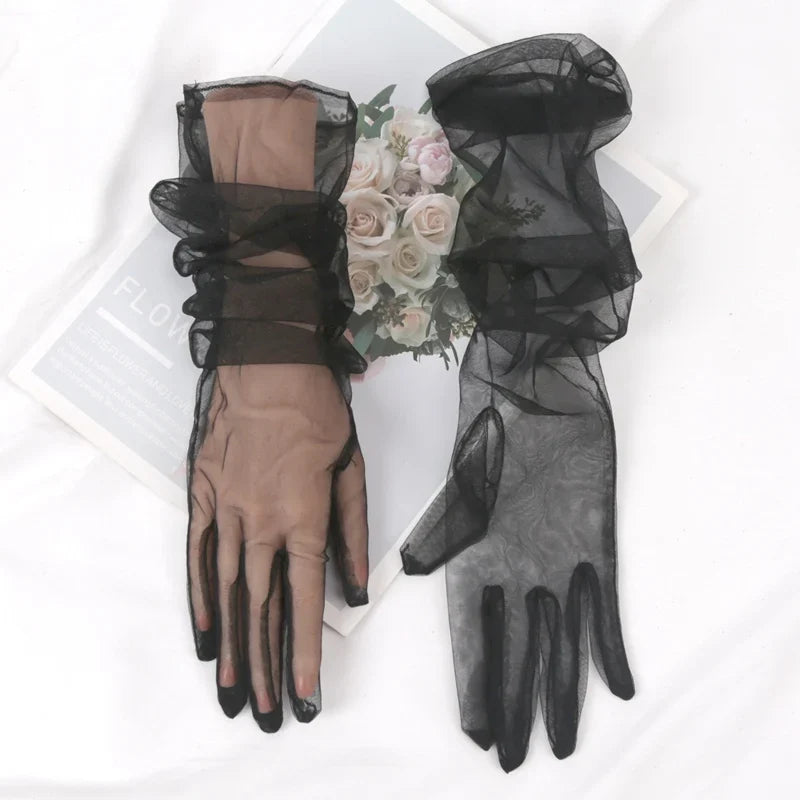 Women's Sheer Lace Mesh Gloves – Ultra Thin Elastic, 55cm Lace Mesh Gloves Qme