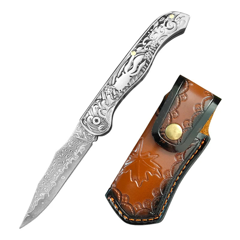 VG10 Damascus Steel Mini Folding Pocket Knife – EDC Fruit Knife Folding Pocket Knife Qst Folding Knife BT