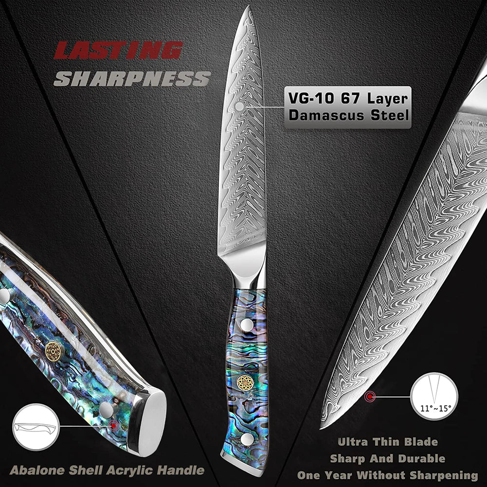 5" VG10 Damascus Paring Knife – Sharp Fruit & Veg Peeling Knife Damascus Paring Knife Qst