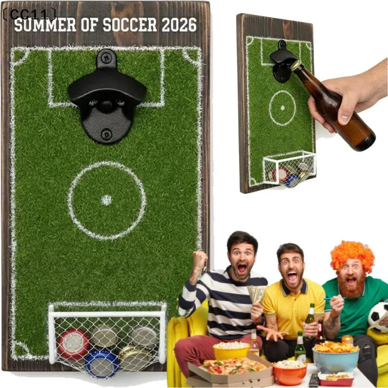 Soccer Field Wall-Mounted Bottle Opener with Magnetic Cap Catcher Wall-Mounted Bottle Opener Qme