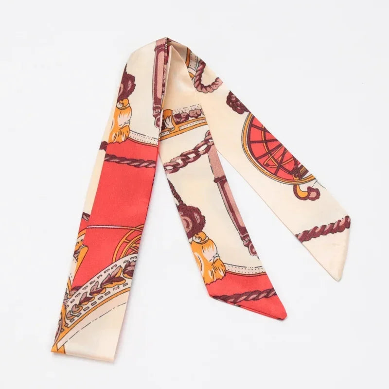 Women's Skinny Ribbon Scarf – Printed Polyester Hair Tie