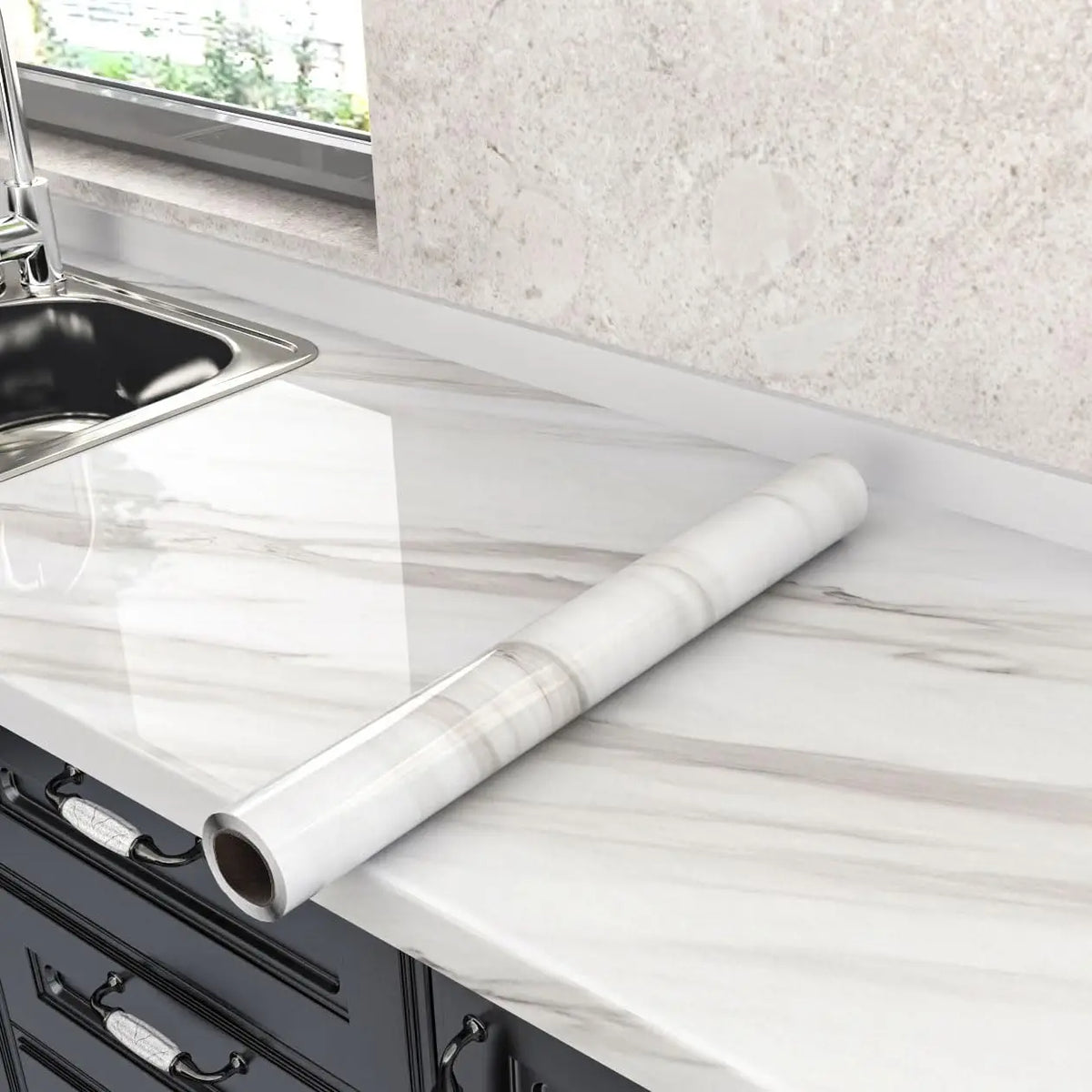 Marble PVC Self-Adhesive Wall Sticker – Waterproof & Oil-Resistant Peel & Stick Wallpaper Qme