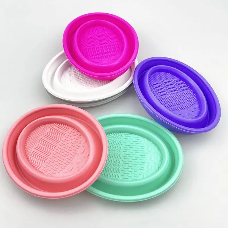 Foldable Silicone Makeup Brush Cleaning Bowl & Scrubber Makeup Brush Cleaner Qst