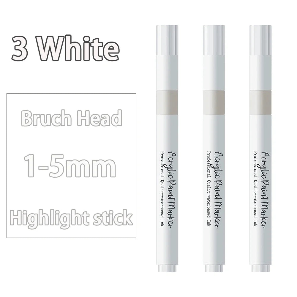 White Acrylic Marker Set – Brush Tip & Fine Point Art Pen Acrylic Art Marker Qme 3 White