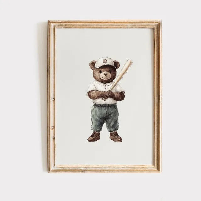 Vintage Teddy Bear Sports Watercolor Canvas Wall Art Poster Canvas Wall Art Qst 1 30x40cm Unframed