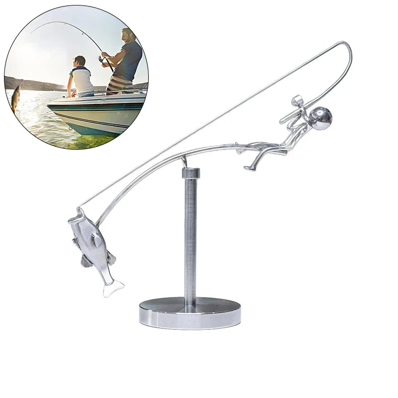 Dynamic Fishing Balanced Sculpture – Kinetic Home Decor Decorative Sculpture Qme Default Title